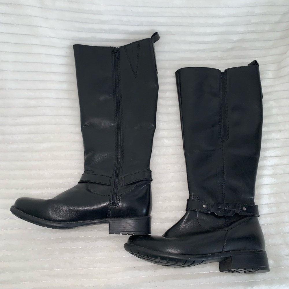 Women’s 6M CLARK’S PLAZA MARKET Black Leather Equestrian Style Riding Boots EXC